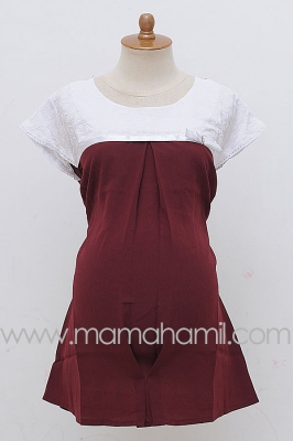 Baju Hamil Pesta Brokat Pita Samping Merah